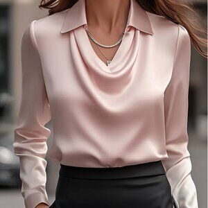 Gorgeous Pink Blouse with Luxurious Satin Finish, Size Small